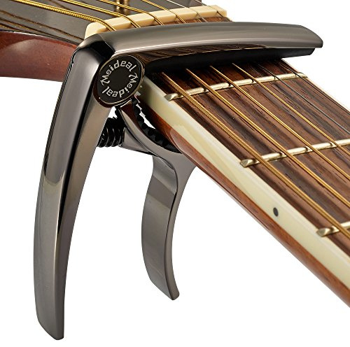 Premium Deluxe Guitar Capo for Acoustic and Electric Guitars - Also for Classical Guitar, Ukulele, Bass, Banjo & Mandolin - Lightweight Aluminum Metal (Black)