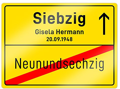 Casa Vivente Ortsschild mit Personalisiertem Aufdruck zum 70. Geburtstag, Namen und Datum, Wand-Deko aus Aluminium, Geburtstagsgeschenk, 20 x 26,5 cm