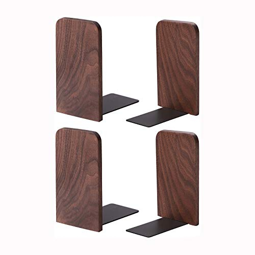 Muso Wood Buchstützen für Schwere Bücher - Walnussholz für Regale, Schule, Zuhause oder Büro (13x10.8x8cm-2 Paare)