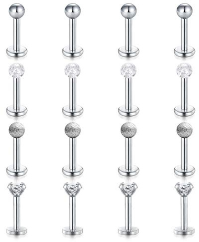 Mayhoop Knorpel Tragus Helix Piercing 16G 16er Set Chirurgenstahl CZ Lippenpiercing Labret Stecker Set 6mm Piercing Schmuck