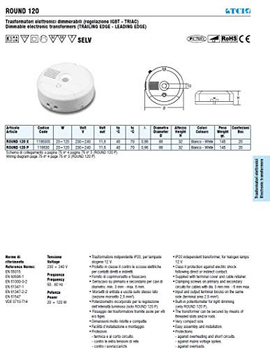 TRASFORMATORE ELETTRONICO LAMPADE ALOGENE 20-120W 11,6V 230-240VAC