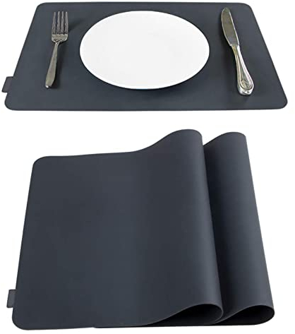 Webake Platzset Abwischbar Tischset Silikon 45 x 30 cm 2er Set für Kinder geeignet Platzdeckchen abwaschbar rutschfest Tisch-Untersetzer Teller-Unterlagen Teller-Untersetzer Waschbar Dunkel Schwarz
