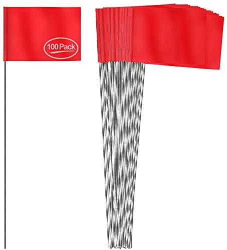 Anley Stake Flags - Banderas de vinilo de 4 x 5 in con poste de acero de 15 pulgadas - Herramienta para uso industrial,servicios subterráneos, alcantarillado y topografía (100 unidades, rojo)