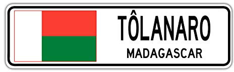TNND New T?lanaro - Cartello Stradale del Madagascar, Bandiera malgascia, Città, Campagna, Strada, Cartello Stradale, 4 x 40,6 cm