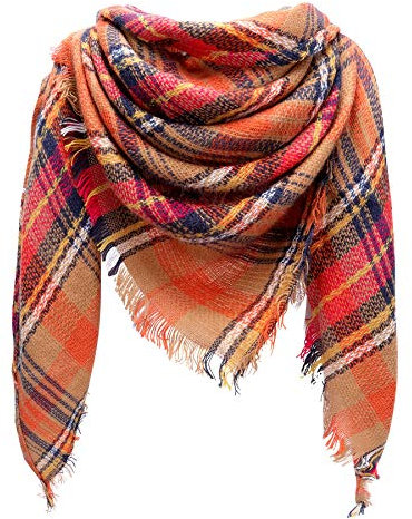 Kakaly Women Tartan Scarf - Winter Plaid Blanket Scarfs Warm Large Triangle Shawl Wrap Cashmere Soft Checked Ladies Scarves Gifts