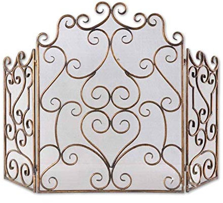 FYZS Funkenschutz Messing Kamin Bildschirm Heim Und Herd Panel 3 Kamin Bildschirm Metall Feuer Schirm Schmiedeeisen Kaminschirm Baby Safe Proof Kamin Zaun (Color : A)