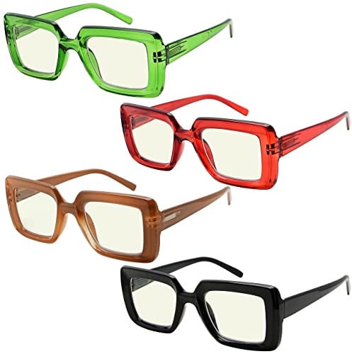 Eyekepper 4-pack Reading Glasses Blue Light Blocking Square Computer Glasses Readers Women +0.50