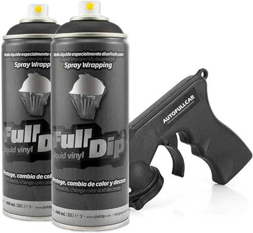 AutoFullCar Full Dip Lot de 2 sprays en vinyle liquide avec adaptateur spray Noir métallisé