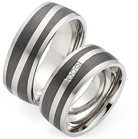 123traumringe Eheringe in Carbon & Titan I Partnerringe mit 3 Brillanten & Etui I Gravierbare Eheringe mit Ringgröße 50-70 mm I Hochwertige Verlobungsringe in 8 mm Breite & 2,1 mm Stärke I P48