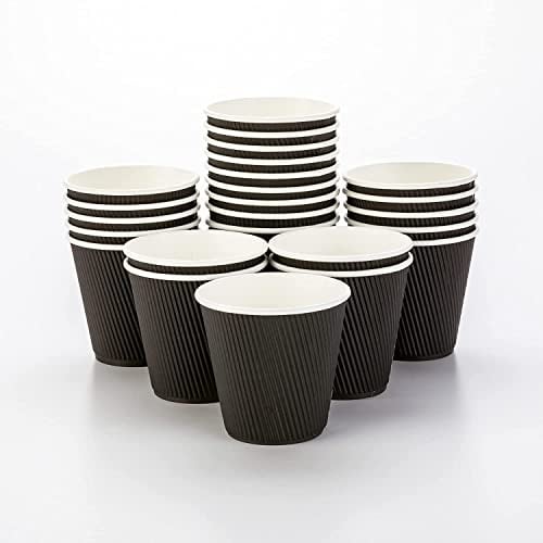 100 x 4oz Disposable Black Espresso Coffee Takeaway Paper Cups to Go [4oz, 115ml] Compostable Biodegradable Small Cardboard Ripple Cups for Hot & Cold Drinks Recyclable Take Away Cups ( No Lids)