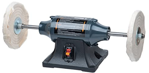 POWERTEC 8-Inch Bench Buffer Jewelry Polisher - Includes 2PCs 80Ply Thic Buffing Wheels | Slow Speed Long Shaft Benchtop Machine for Polishing Metal, Jewelry, Knives, Wood, Jade, and Plastic (BF800)