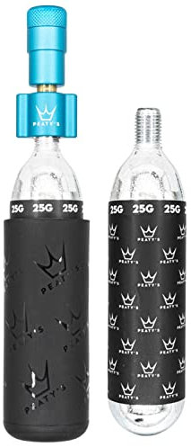 Peaty's Holeshot CO2 Inflator - Reifenfüller Fahrrad mit 2 x 25g CO2 Kartusche, Aufblaskopf und Frostschutzhülle, Fahrradpumpe Alternative zur Luftpumpe, Geeignet für Presta-Ventile, MTB, Türkis
