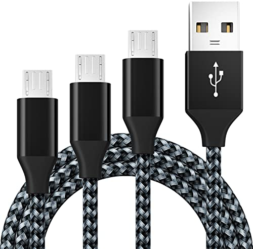 BIBTIM Cable Micro USB 3M, 3-Pack USB 2.0 Masculino a Cable Micro, Cable Cargador Micro USB Android Cable de Carga Rápida 480 Mbps Velocidad de Transmisión de Datos