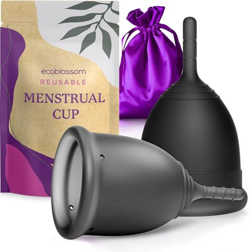 EcoBlossom Menstruationstasse - Alternative zu Tampon, Binde und Scheibe - 12 Stunden lang zu tragen - wiederverwendbare Menstruationstasse (klein und groß)