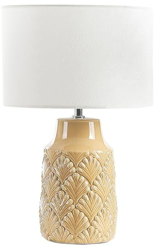 Beliani Moderne Tischlampe Keramik glänzend Basis Textil Schirm Wohnzimmer gelb Balao