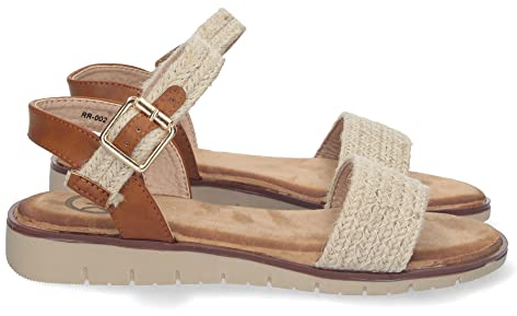 shoes&blues.es 72867-Sandalia de Plana para Mujer, Comoda, con Pala de Yute, Talon Abierto, y Cierre de Hebilla. Talla 36 Beige