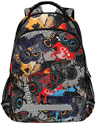 Monster Truck Auto-Rucksack für Jungen Mädchen Grundschule Büchertasche Kinder Reiserucksack Laptoptasche, D492