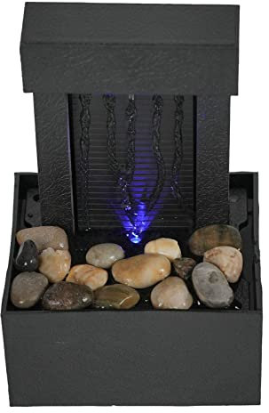 Fontaine de Bureau, Fontaine d'eau Cascade éclairée par LED USB avec Pierres, Fontaine de Table D'intérieur de Relaxation Zen Mini Cascade pour Chambre de Bureau, Décoration D'inté