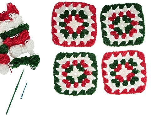 Trimits Häkelset, My First Granny Squares, festliche Farben, ergibt 4 Quadrate à 11 x 11 cm