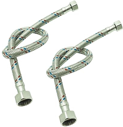Set 2 Flexschlauch 3/8 x 1/2 Zoll Panzerschlauch Verbindungsschlauch Anschlussschlauch zwei stück zulaufchlauch bad küche armatur (50 cm)
