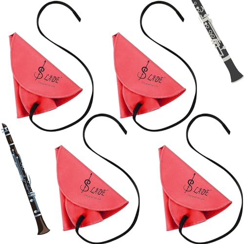 Klarinetten-Tupfer für Klarinettenreiniger, Klarinettenreiniger, Reinigungstücher für Innenrohr, geeignet für Klarinette, Piccolo, Flöte, Saxophon, Rot, 4 Stück