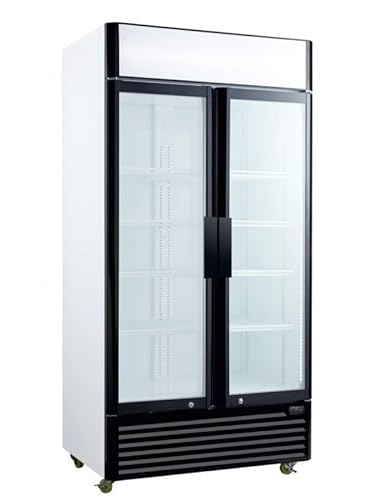 ROMUX® Armario Expositor Refrigerador 2 Puertas de Cristal 600 Litros Doble Cristal Templado Refrigeracion Ventilada Antivaho 1000x570x1980 mm | Vitrina Expositora Refrigerada | Nevera Frio Bebidas