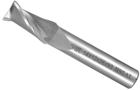 CoCud Fraise à Bout Carré, 14mm x 26mm de Coupe, Queue de 12mm, Fraise en Acier Rapide Avec Revêtement en Aluminium, 2 Flûtes, pour Fraiseuse CNC