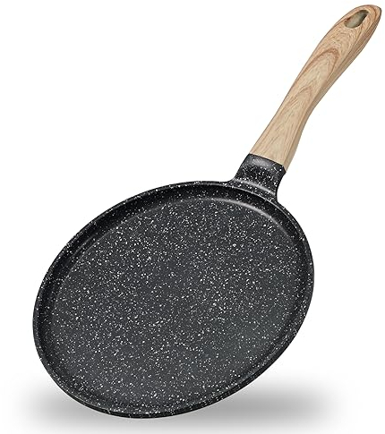 JEETEE Crepe Pfanne 24cm, Granit-Antihaftbeschichtung Pancake Pfanne, Bakelitegriff, Kompatibel Mit Allen Herden und Induktionskochern, PFOA Frei, Grau