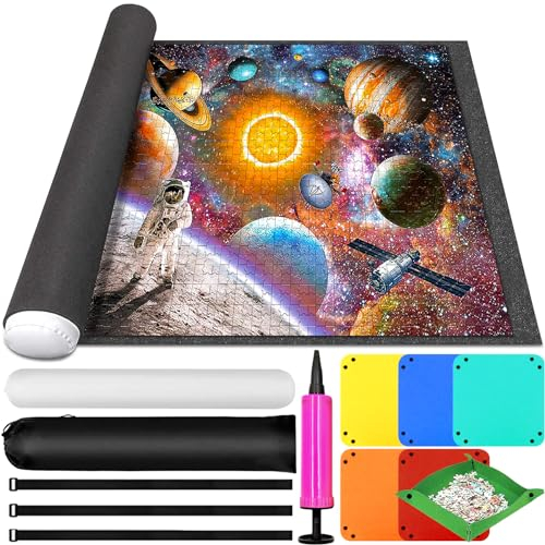 GUHAOOL Tapis de Puzzle, Tapis Puzzle Rouleau Feutre pour Jusqu'à 1000 1500 2000 3000 Pièces, Tapis de Rangement Puzzle, Puzzle Roll Up Mat, Économiseur de Puzzle Pliable avec 6 Trieur de Puzzle