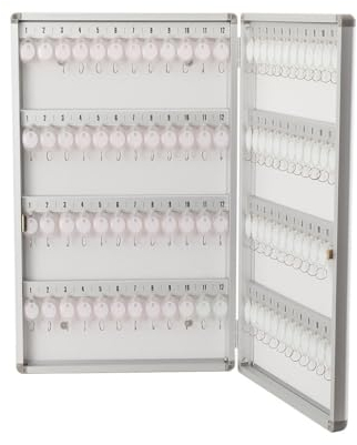 TABODD Cabinet 96 Key Boxes, Wall Mounted Lockable Safe Box, Large Storage With Tag Labels and 96 Hooks for Home Office Property Hotel Bank, 64 x 39 x 5.5 cm, Silver
