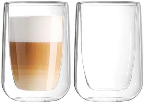 Youngever 2 Pack 450ML Glass Coffee Cups, Double Wall Thermo Insulated Coffee Cups, Glass Coffee Mugs (15 Ounce)