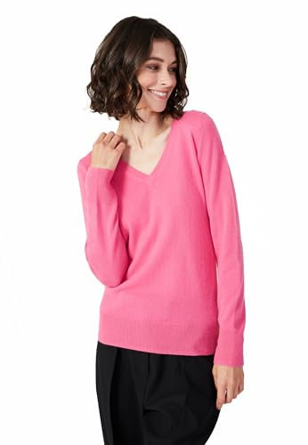 Style & Republic V-Neck Kaschmir Pullover-Damen elegant aus 100% Cashmere - Dein kuscheliger Premium Strickpullover für stilvolle Herbst- & Winter-Momente - neon pink L