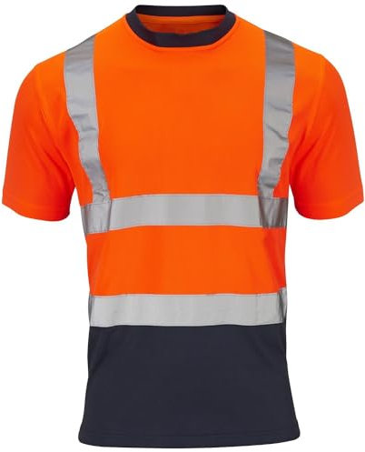 Stormway High Visibility T-Shirt, UV Protected, EN ISO 20471, Breathable Polyester, Hi Vis Workwear, Outdoor & Construction, Orange/Navy, L.
