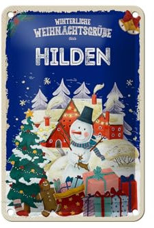 FEMER Blechschild Weihnachtsgrüße aus HILDEN Geschenk Dekoration 12x18cm