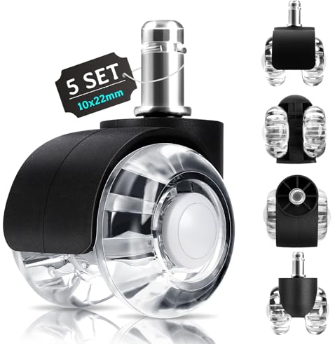 LUZOON Bürostuhl Rollen 5er Set, 10x22mm Rollen für Bürostühle, 360 Grad Drehung ohne Kratzer, Schreibtischstuhl Rollen für Teppich, Parkettböden, Hartböden und Fliesen