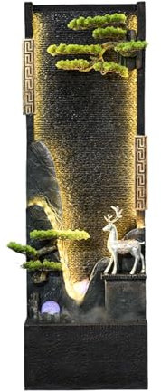 Garden Water Fountain Chinese-Style Circulating Water Curtain Wall Fountain with Artificial Mountain and Flowing Water, Floor-Standing Decorative Ornament, Suitable for Living Room or Office Indoor Fl