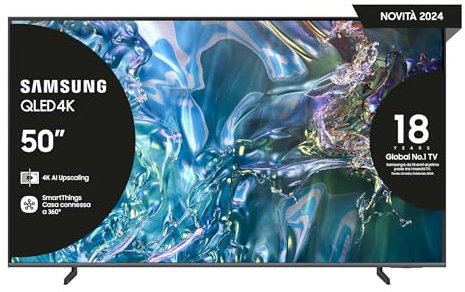 Samsung Smart TV 50 QE50Q64DAUXZT QLED 4K, Upscaling, Processore Quantum Lite, AirSlim Design, DVBT-2, Q-Symphony & OTS Lite, Gaming Hub, Ultimate UHD Dimming, Titan Gray 2024 [Amazon EXCL.]