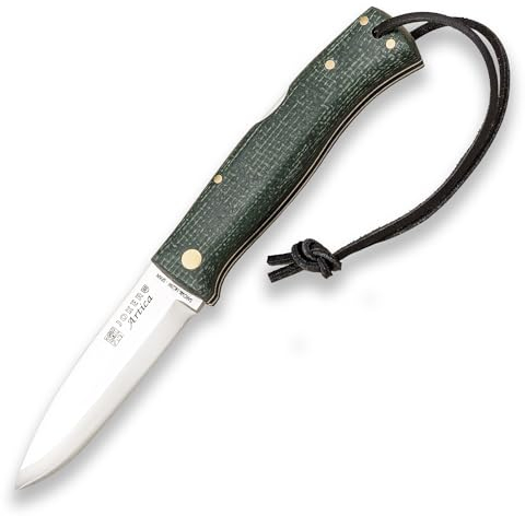 Joker Navaja Bushcraft ARTICA NV155 con cachas en Jute Micarta Verde, hoja de 8 cm 14c28n, Filo Scandi, herramienta de pesca, caza, camping y senderismo
