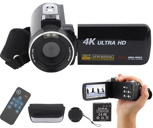 Videokamera Camcorder,FHD 1080P 36MP YouTube Vlogging Kamera, 3 IPS 270° drehbarer Touchscreen, Digitaler Camcorder mit Fernbedienung, DV Tasche, Objektivschutz, Batterie