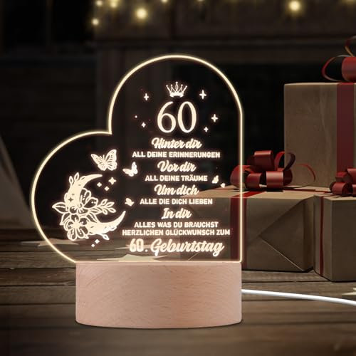 Swavitie Acryl Nachtlicht 60 Geburtstag Geschenke zum 60. Geburtstag Geschenke zum 60 geburtstag frau Mann Geburtstagsgeschenk für Vater Mutter Freunde Ehemann Ehefrau 60. Geburtstag Geschenkideen