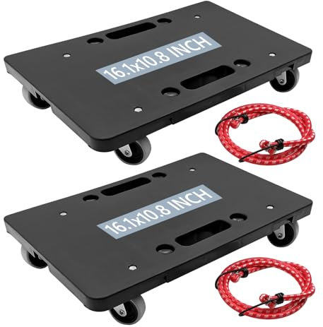 Möbelbeweger mit 4 Rädern, 40,6 cm, robuster Rollwagen, ineinandergreifendes Design, kleiner flacher Wagen, schwarz, 227 kg Kapazität für Möbelgeräte, 2 Stück