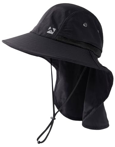 TOP-EX Sonnenhut Herren Breite Krempe Sonnenschutz Mütze Wasserdicht SFP 50 Outdoor Trekking Hut mit Nackenschutz Safari Sommer Mütze Faltbar Schwarz L/XL