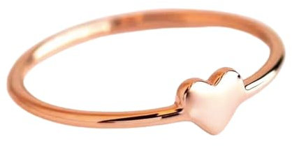 Minimalist 925 Sterling Silver Heart Shaped Stacking Ring, Thin Rose Gold Plated, Simple Love Gift for Women, Girls (Rose Gold, P)