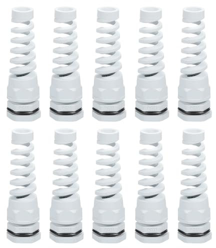 QUARKZMAN 10pz Passacavo Impermeabile, PG11 Spirale in Nylon Corda Pigtail Set Pressacavo Elettrico per 5-10mm Fissaggio Cavi con Filettatura Metallico, Bianco