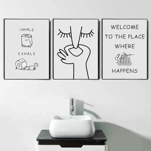 ZHAOLIN Affiche de toilette avec mauvaise odeur, dessin animé, drôle, salle de bain, art mural, toile, impressions, humour, photos, décoration d'intérieur, 60 x 90 cm (24 x 35 pouces) x 3, sans cadre
