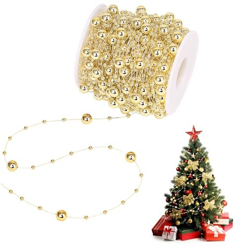 Ghirlanda di Perline di Natale, Perline Albero di Natale, Ghirlanda di Perle, Ghirlanda di Perline per Albero di Natale, Fili Ghirlanda di Perle Filo, Filo di Perle per Decorazioni (Oro)