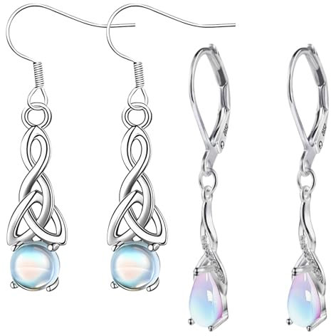 Mondstein Ohrringe Silber 925 - Hängend, Strahlen Blendendes Licht - Damen Ohrhänger - Wunderbares Geschenk für Frauen