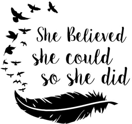 Wandaufkleber mit Zitat „She Believed She Could So She Did“ aus Vinyl, mit Federn und fliegenden Vögeln, für Kinderzimmer-L-64x67cm-Black