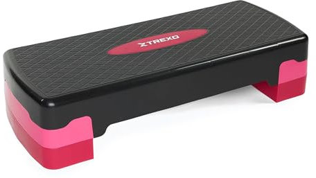 TREXO Marche aérobique 68 x 28 cm Pour le cardio et le fitness Hauteur réglable 15-20 cm Durable en polypropylène et TPR Marche aérobique de haute qualité Rose