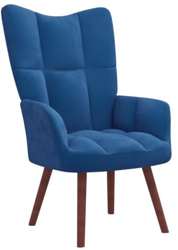 Myheimly Relaxsessel mit Hocker,Sessel mit Stahlrahmen Holzbeinen,Relaxstuhl Polsterstuhl mit Armlehne,Fernsehsessel Polstersessel Wohnzimmer,Modern Samt Sessel Blau,Ohne Fußablage